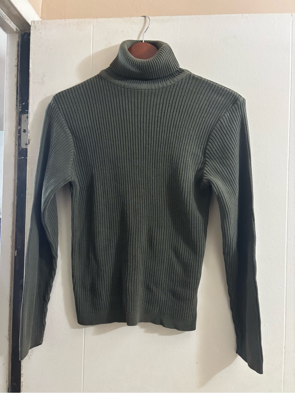 mandee Olive Green Ribbed Turtleneck Sweater